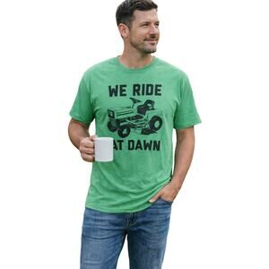 Crazy Dog T-Shirt We Ride At Dawn Tractor Graphic Tee Green Large